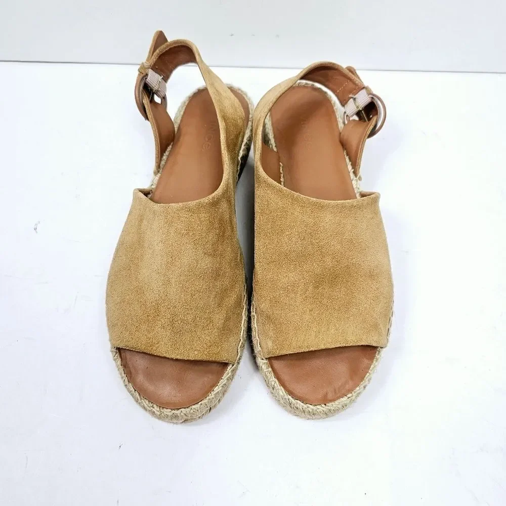 Vince Linton Espadrille Slingback Sandal Olive Wood Suede Size 7.5